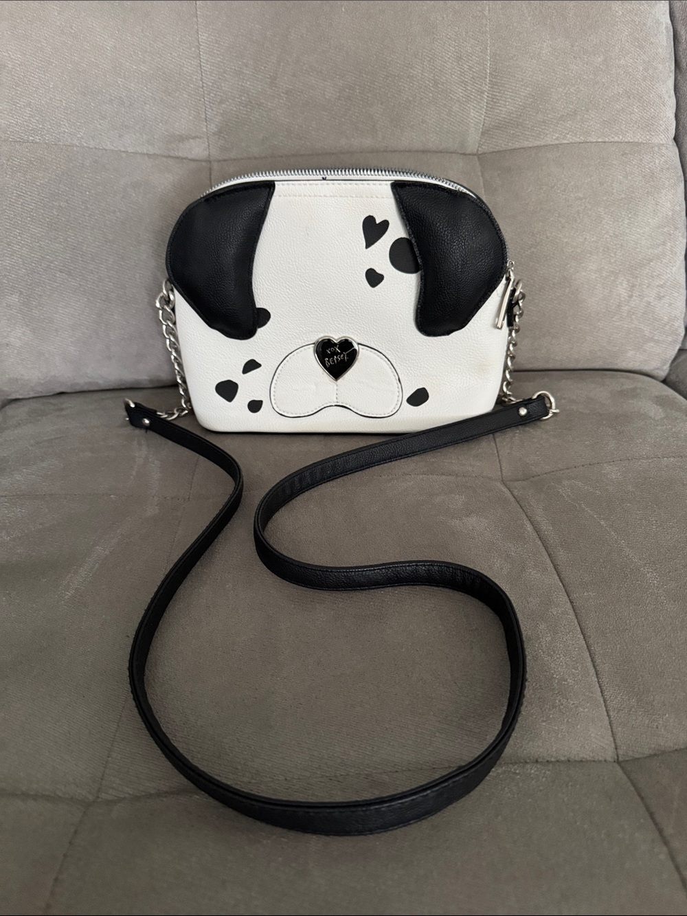 Betsey Johnson Black & White Puppy Applique Crossbody Bag